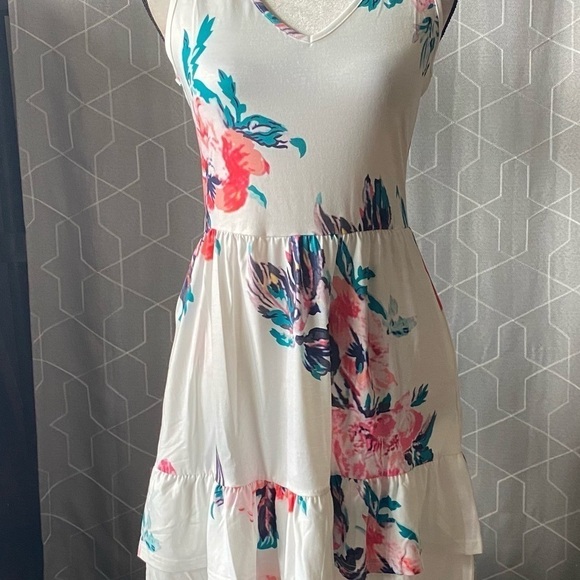 NWT-OUGES-WHITE FLORAL TANK DRESS-SIZE SMALL - Picture 4 of 13